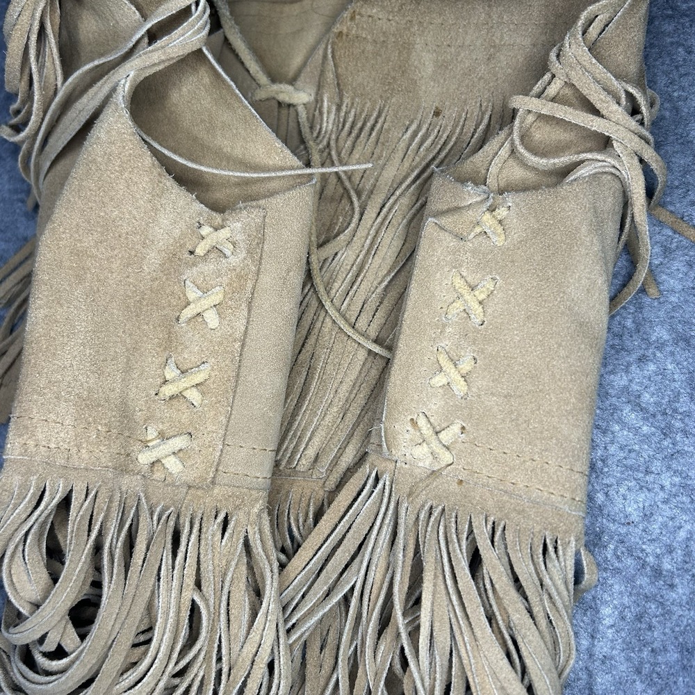 Vtg 70s Women's S Cropped Beige Suede Leather Fringe Vest Handmade - Picture 10 of 13